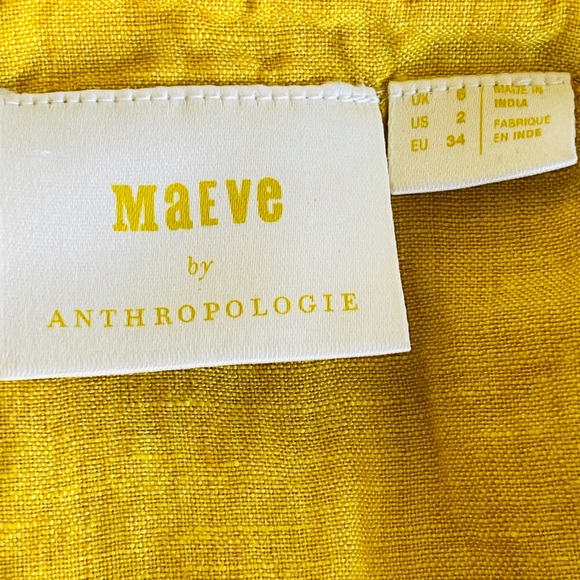 ⛔️SOLD⛔️Anthropologie Maeve Top Linen Lace Up Blouse High Low Yellow Women’s Top - Picture 5 of 7